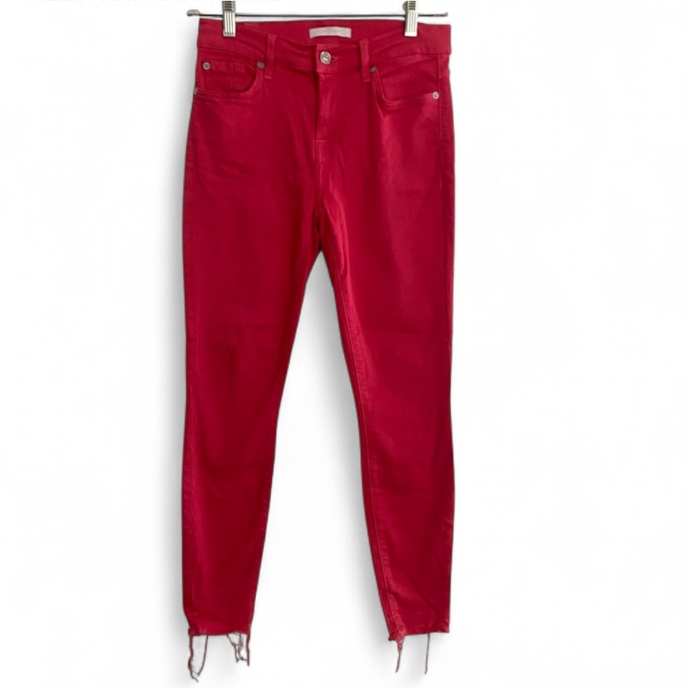 Y2K STYLE 7 FOR ALL MANKIND HOT PINK SKINNY RAW HEM JEANS SIZE 26 CLASSIC PREPPY